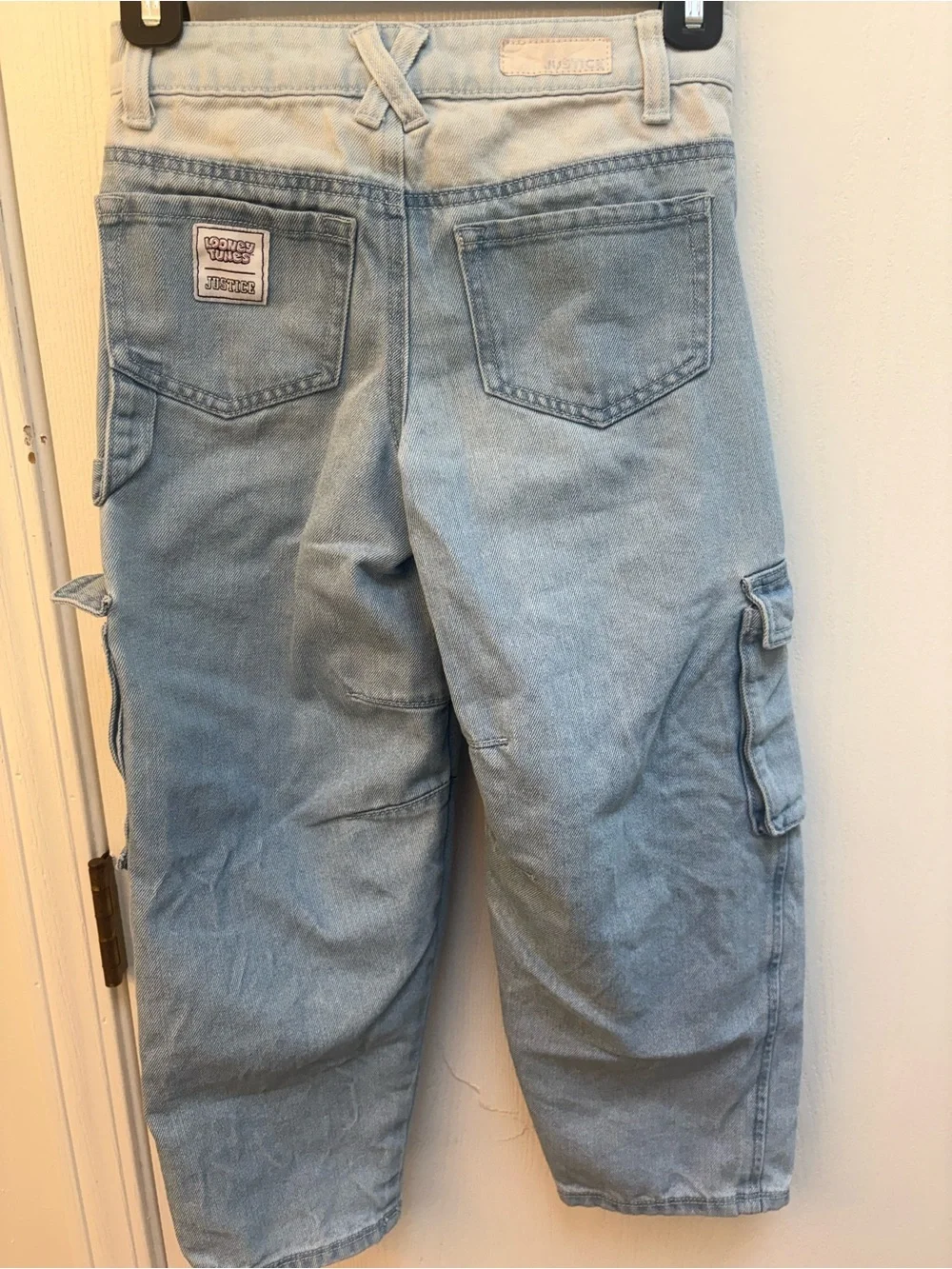 Justice Light Blue Cargo Jeans with Character Graphics - wide leg - cute!!